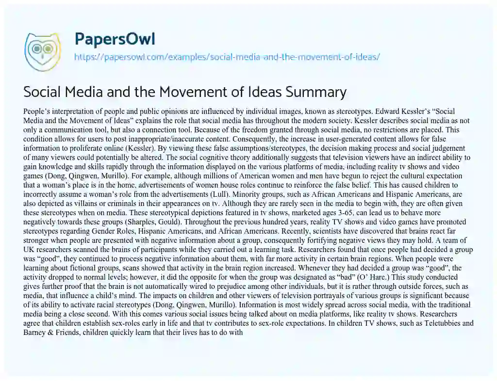 Essay on Social Media and the Movement of Ideas Summary