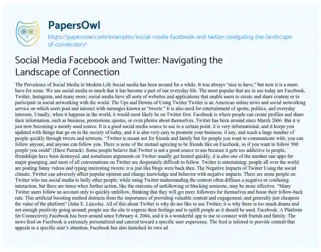 Essay on Social Media Facebook and Twitter: Navigating the Landscape of Connection