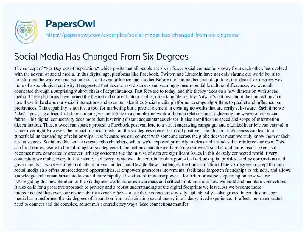 Essay on Social Media has Changed from Six Degrees