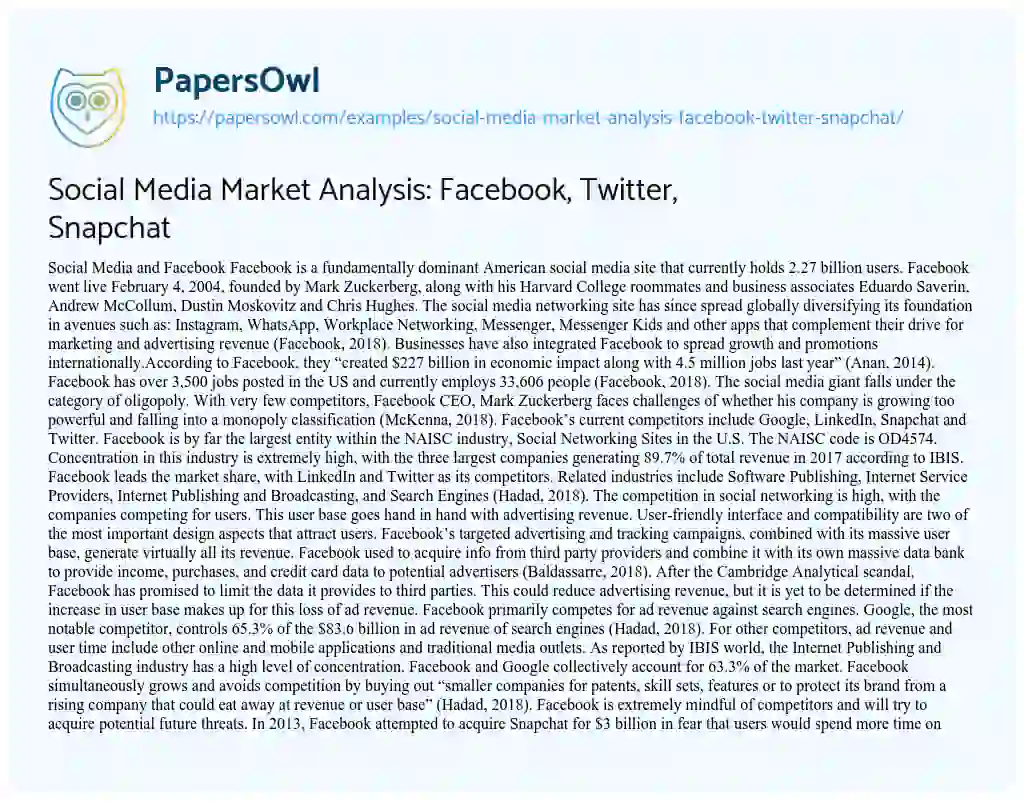 Social Media Market Analysis: Facebook, Twitter, Snapchat essay