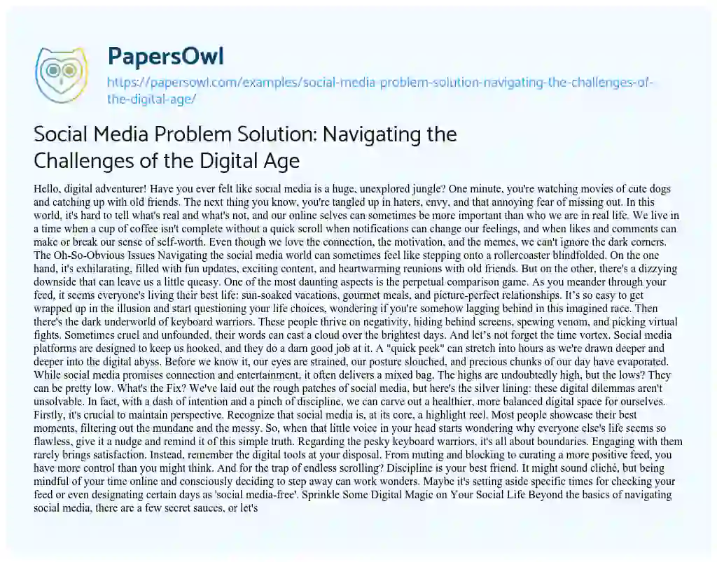 Essay on Social Media Problem Solution: Navigating the Challenges of the Digital Age