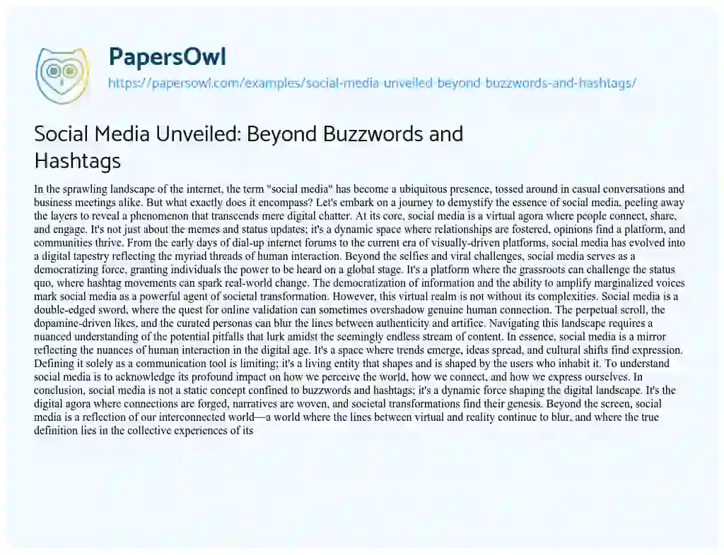 Essay on Social Media Unveiled: Beyond Buzzwords and Hashtags