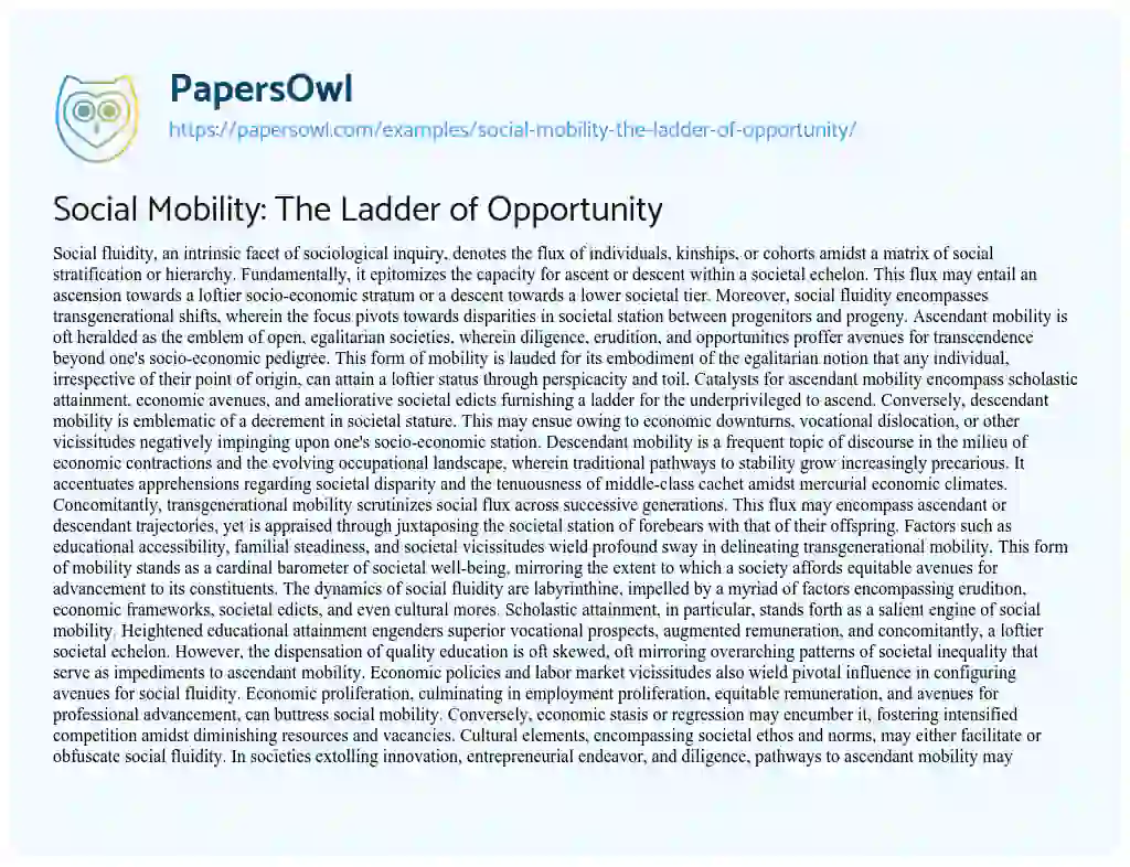 Essay on Social Mobility: the Ladder of Opportunity