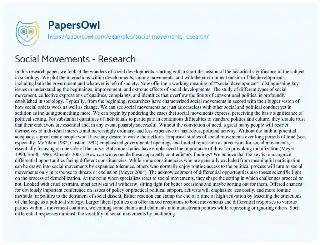Essay on Social Movements – Research