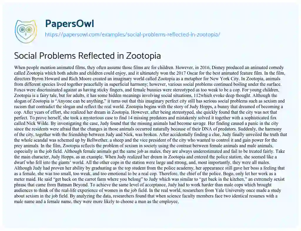 zootopia sociology essay