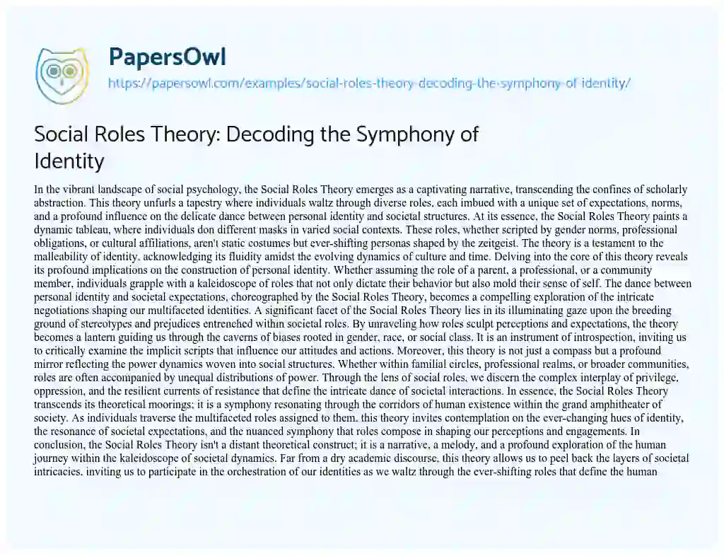 Essay on Social Roles Theory: Decoding the Symphony of Identity
