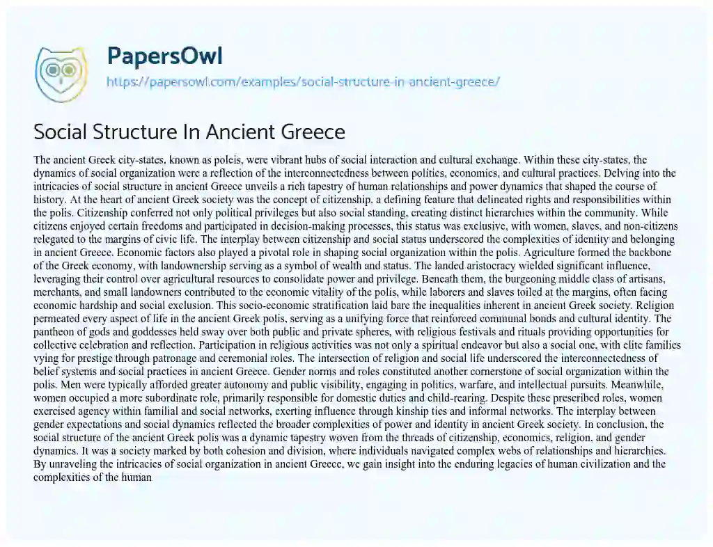 Essay on Social Structure in Ancient Greece