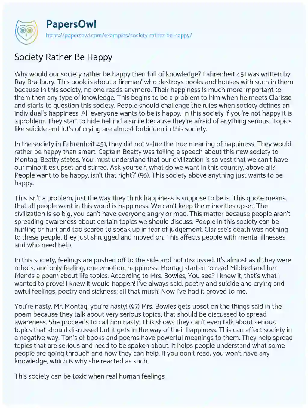 Essay on Society Rather be Happy