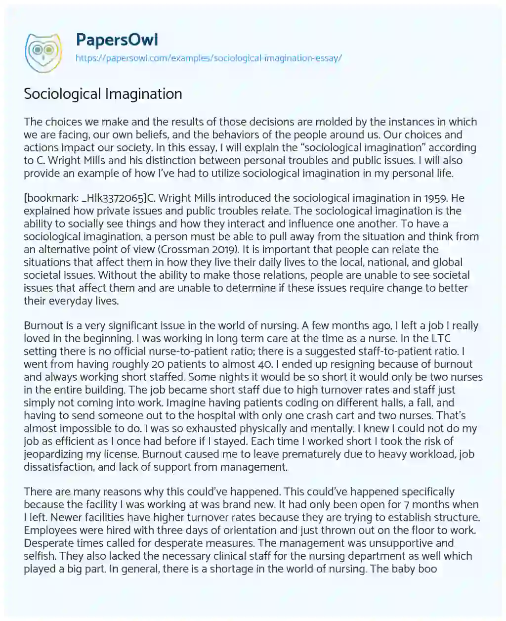 Essay on Sociological Imagination