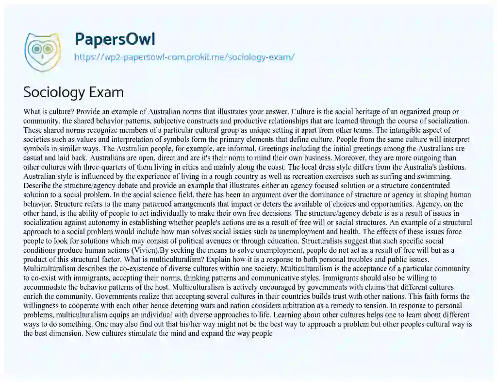 Essay on Sociology Exam