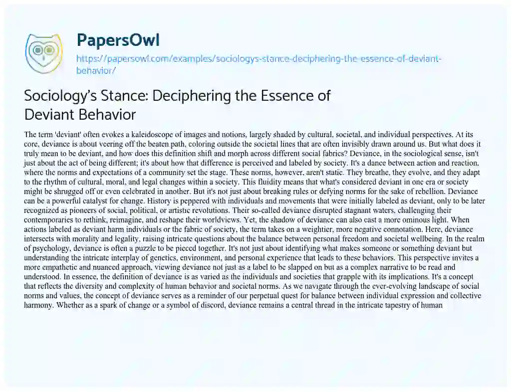 Essay on Sociology’s Stance: Deciphering the Essence of Deviant Behavior