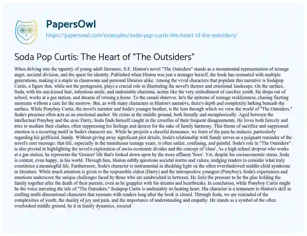Essay on Soda Pop Curtis: the Heart of “The Outsiders”