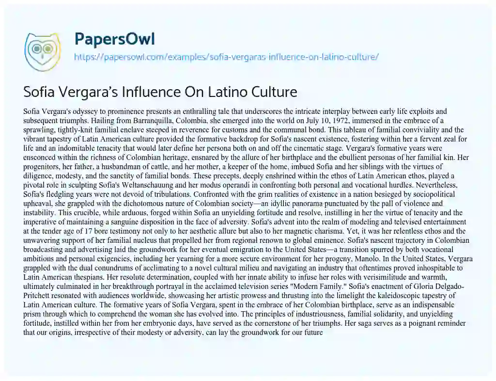 Essay on Sofia Vergara’s Influence on Latino Culture