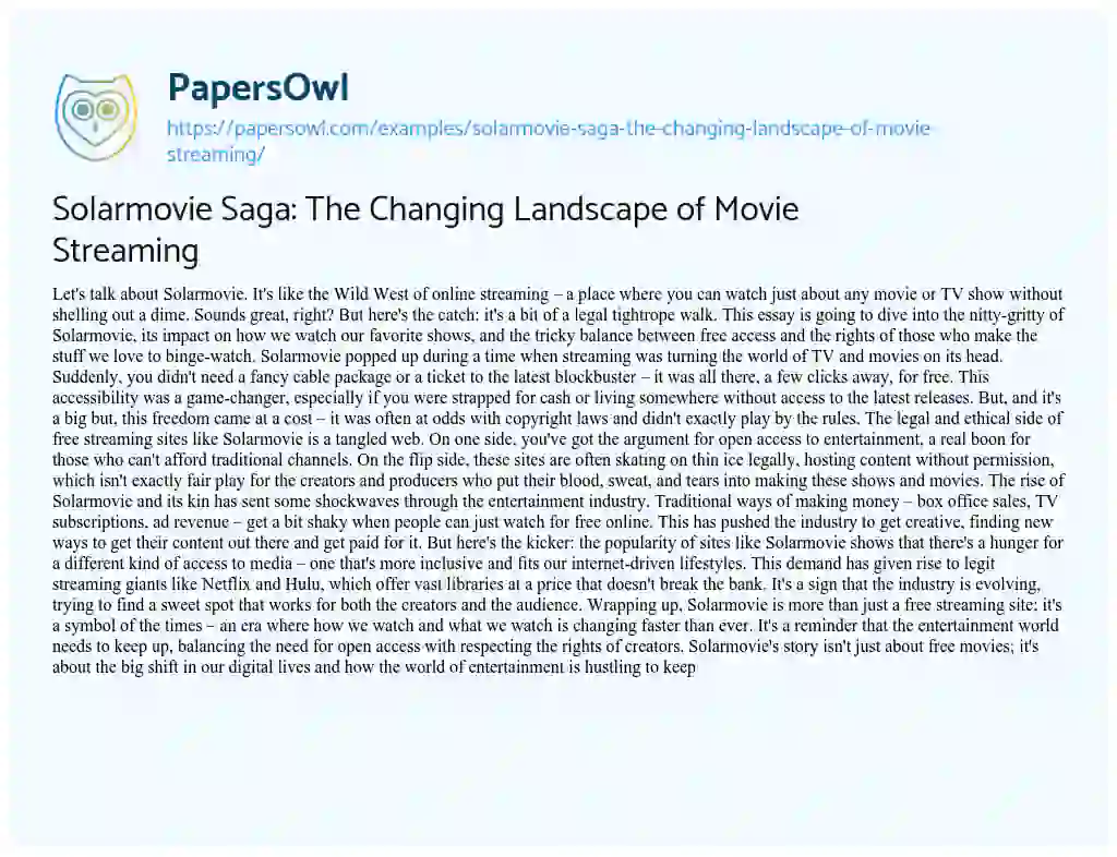 Essay on Solarmovie Saga: the Changing Landscape of Movie Streaming