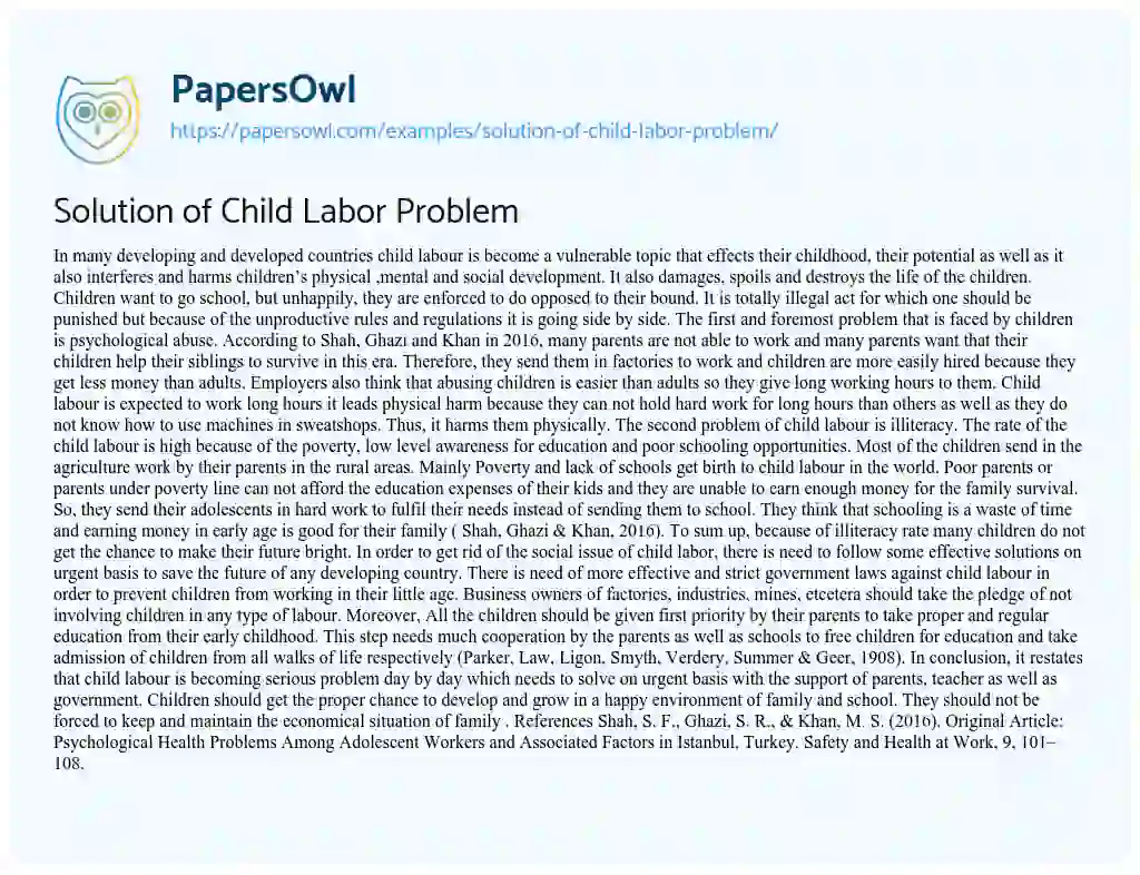 Essay on Solution of Child Labor Problem