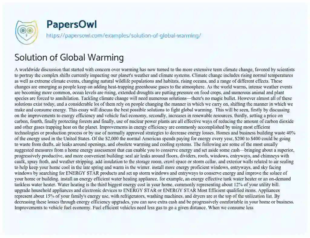 Essay on Solution of Global Warming