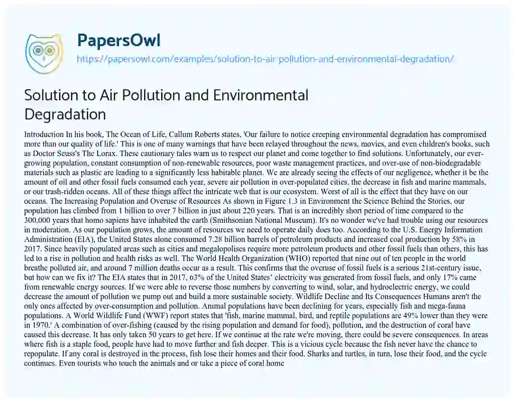 Essay on Solution to Air Pollution and Environmental Degradation