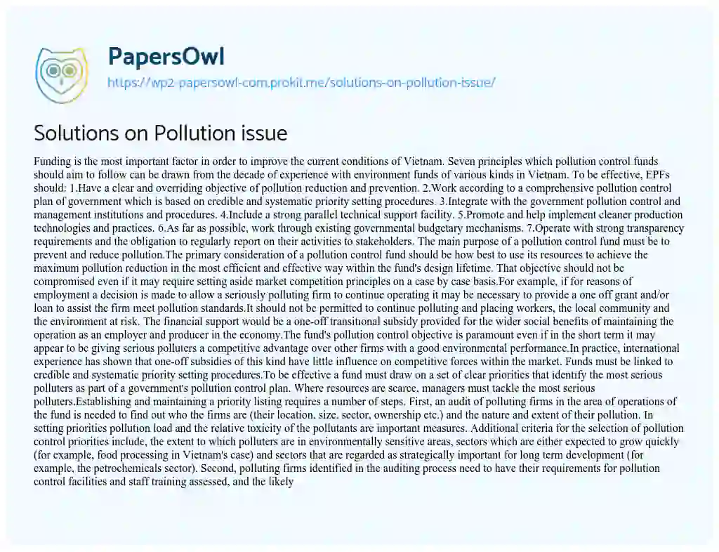 Essay on Solutions on Pollution Issue
