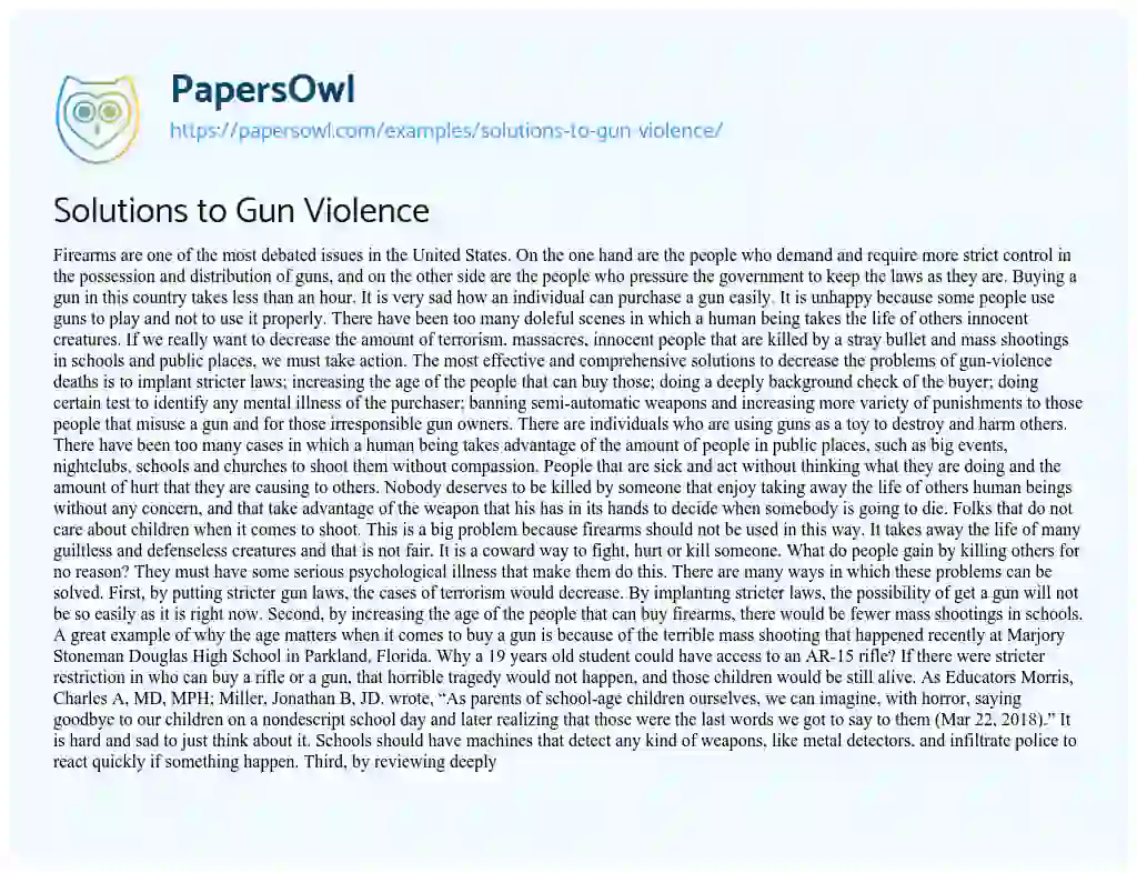 Essay on Solutions to Gun Violence