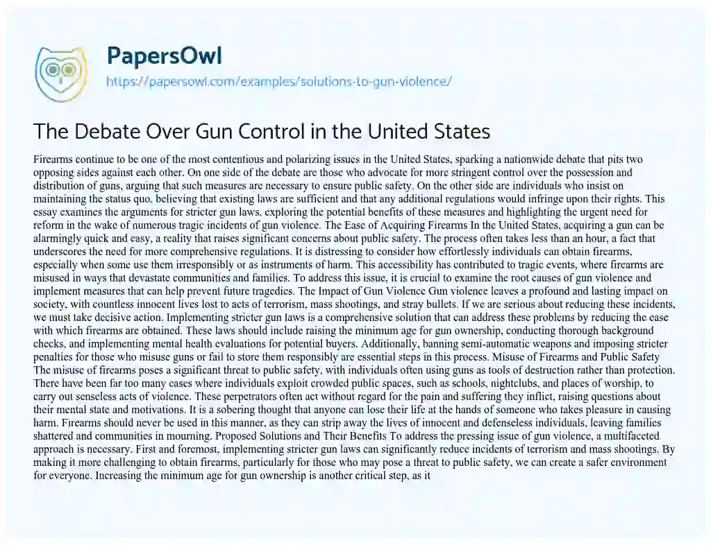 Essay on Solutions to Gun Violence