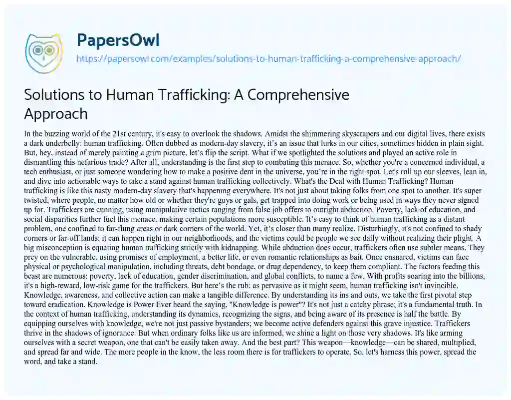 Essay on Solutions to Human Trafficking: a Comprehensive Approach