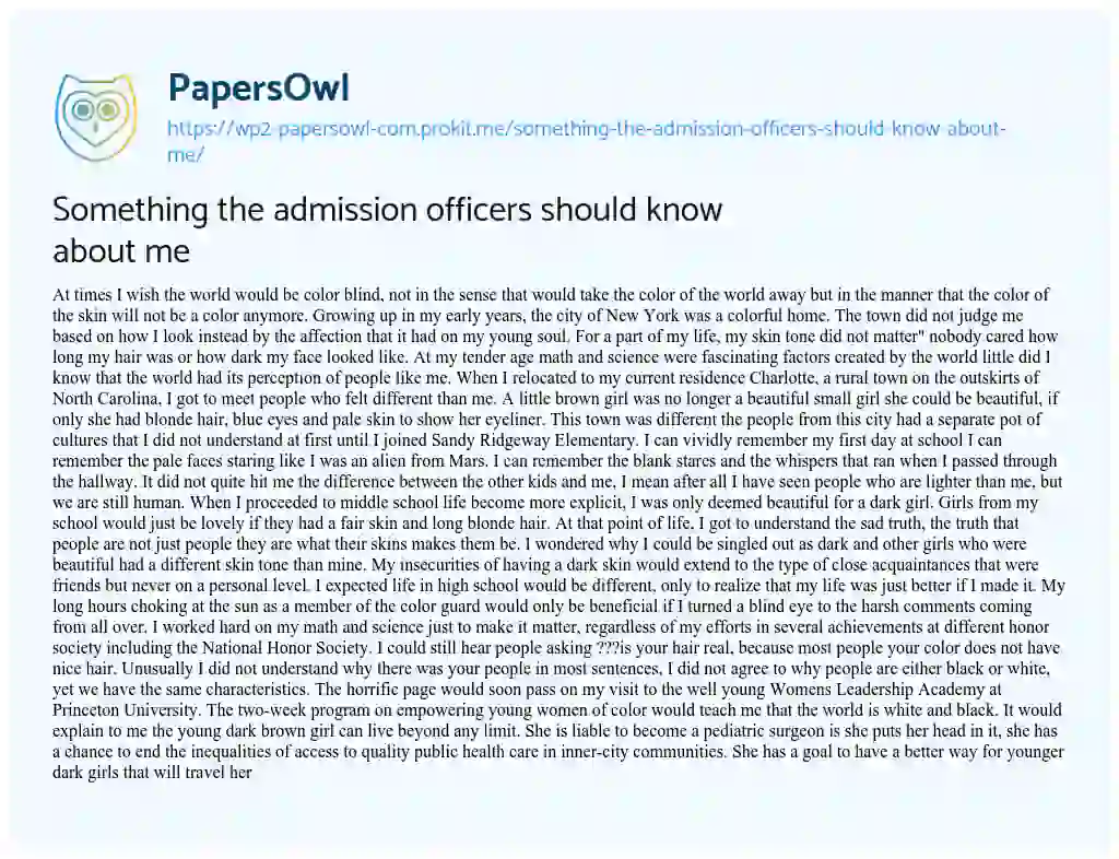 Essay on Something the Admission Officers should Know about me