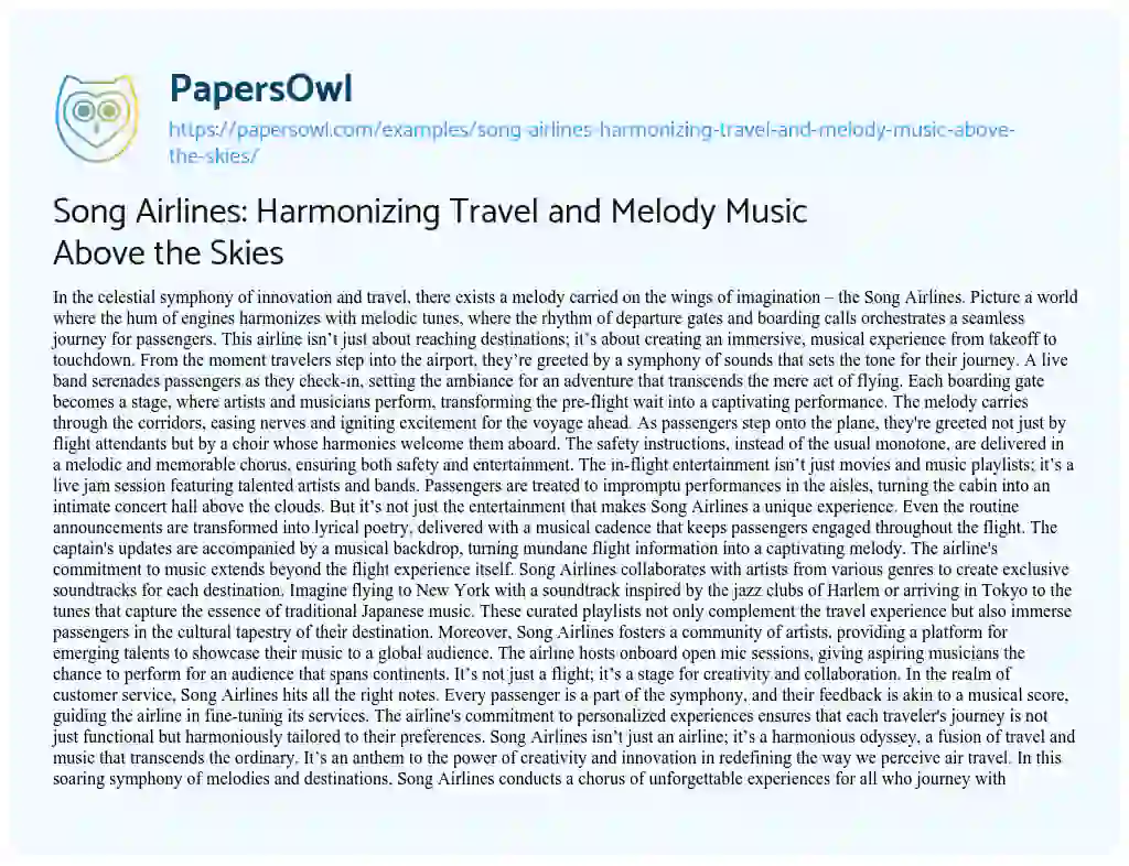 Essay on Song Airlines: Harmonizing Travel and Melody Music above the Skies
