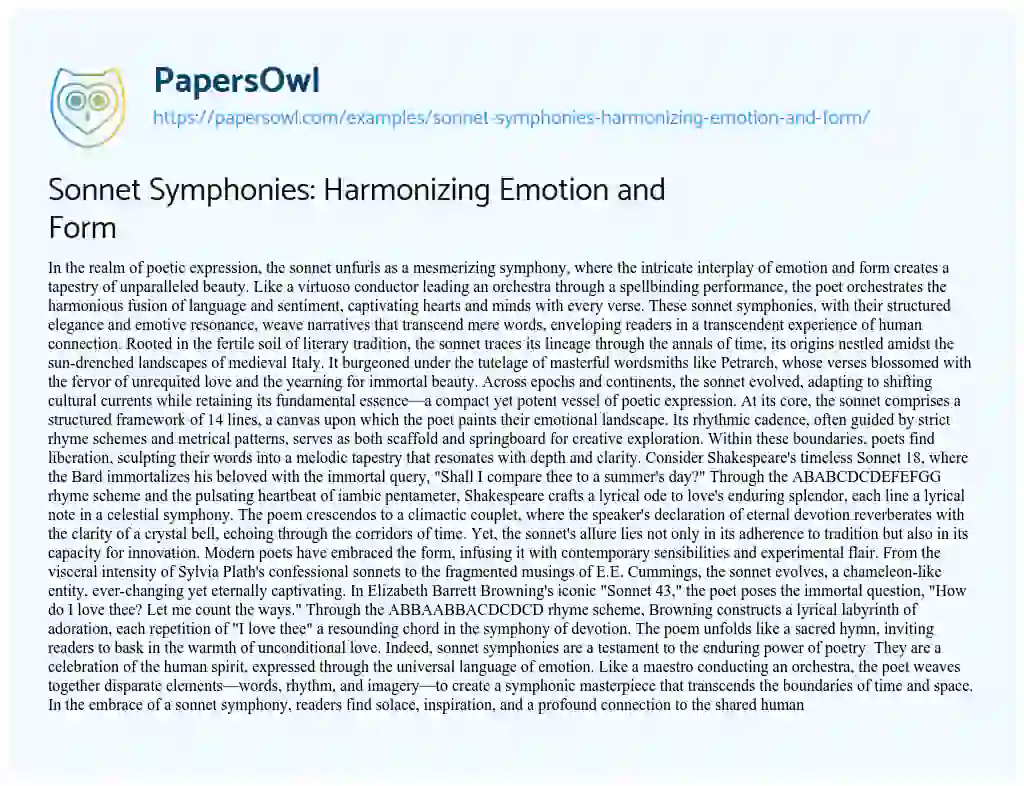 Essay on Sonnet Symphonies: Harmonizing Emotion and Form