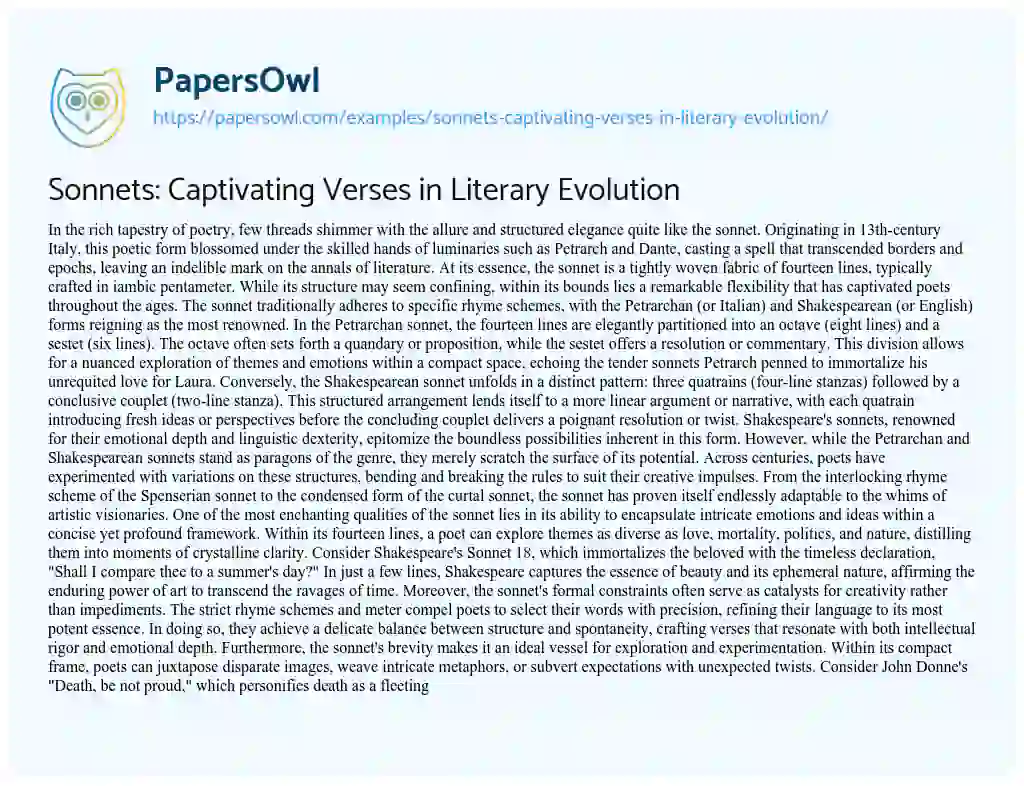 Essay on Sonnets: Captivating Verses in Literary Evolution