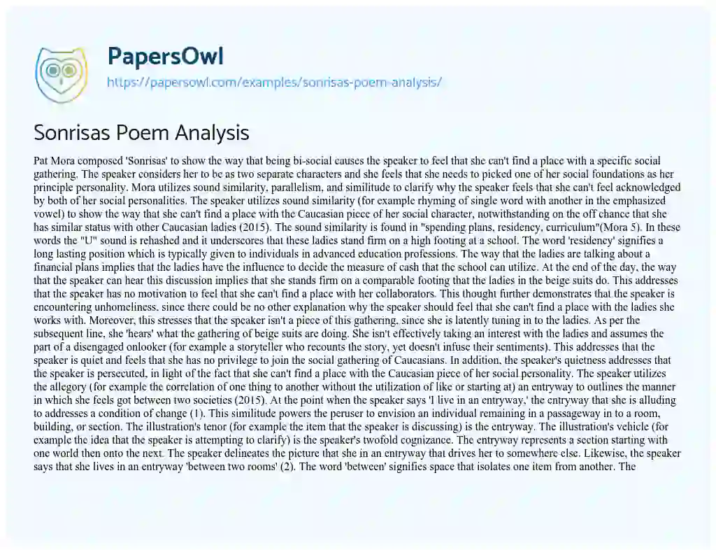 Essay on Sonrisas Poem Analysis