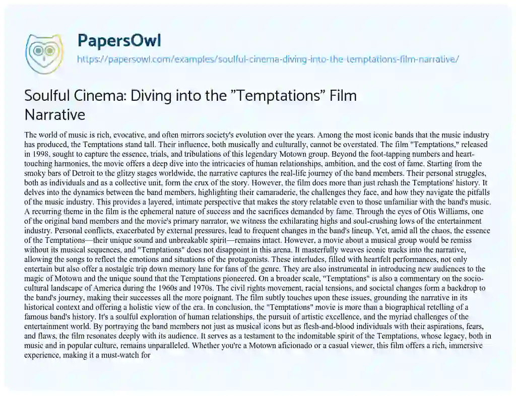 Essay on Soulful Cinema: Diving into the “Temptations” Film Narrative