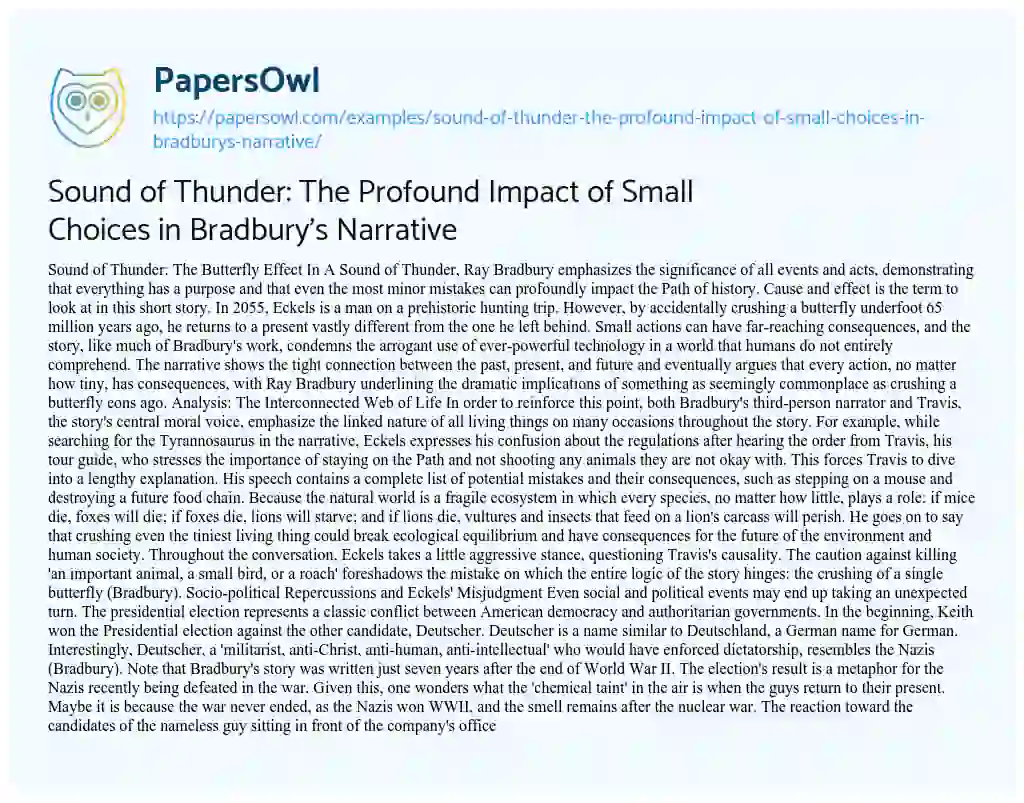 Essay on Sound of Thunder: the Profound Impact of Small Choices in Bradbury’s Narrative