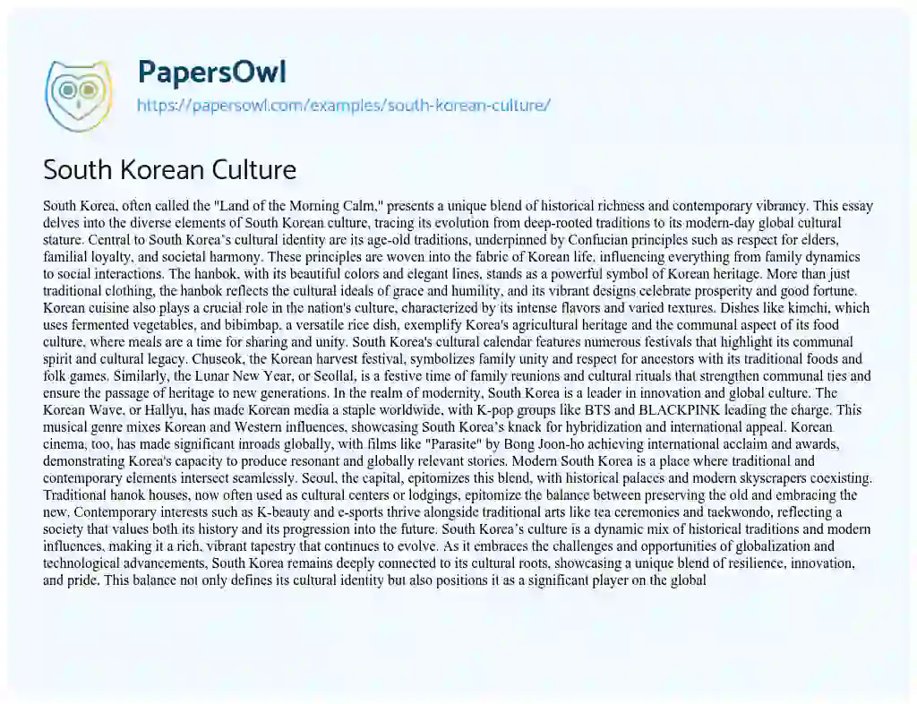 Essay on South Korean Culture