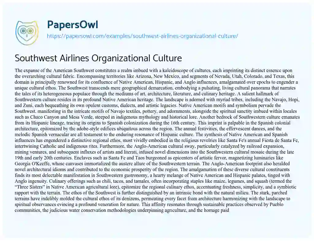 Essay on Southwest Airlines Organizational Culture