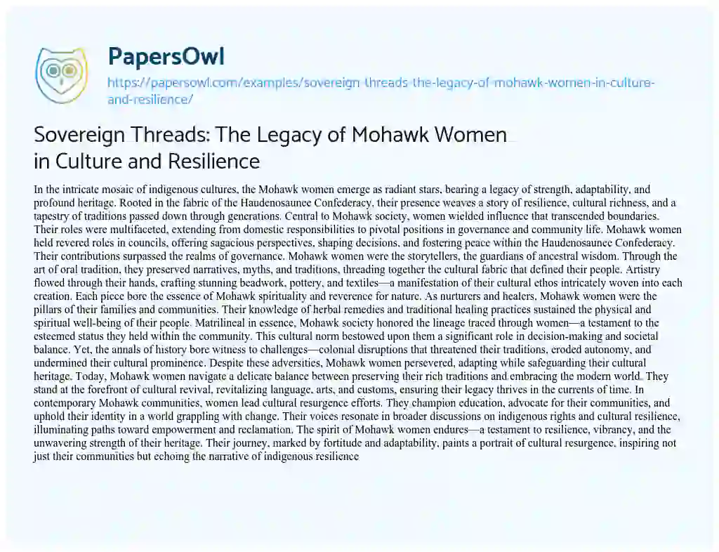 Essay on Sovereign Threads: the Legacy of Mohawk Women in Culture and Resilience