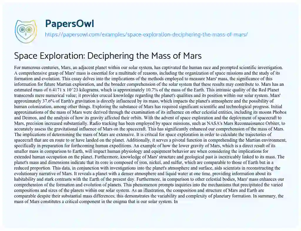 Essay on Space Exploration: Deciphering the Mass of Mars