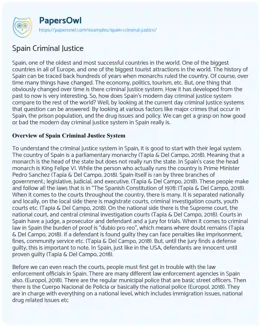 Essay on Spain Criminal Justice