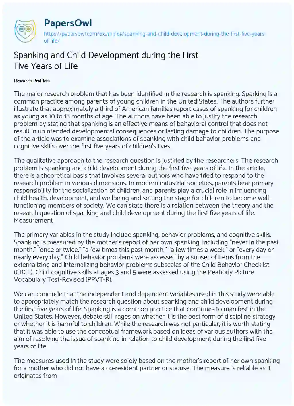 Essay on Spanking and Child Development during the First Five Years of Life