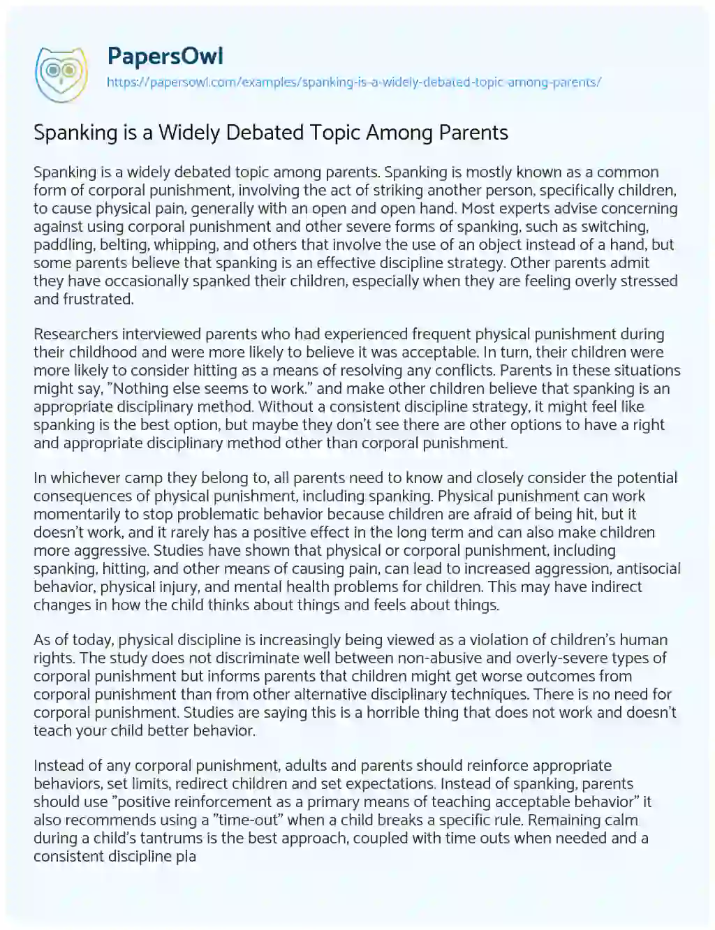 Essay on Spanking is a Widely Debated Topic Among Parents