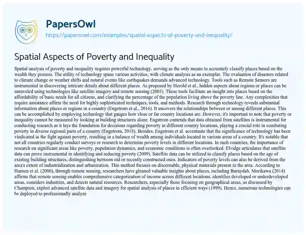 Spatial Aspects of Poverty and Inequality essay