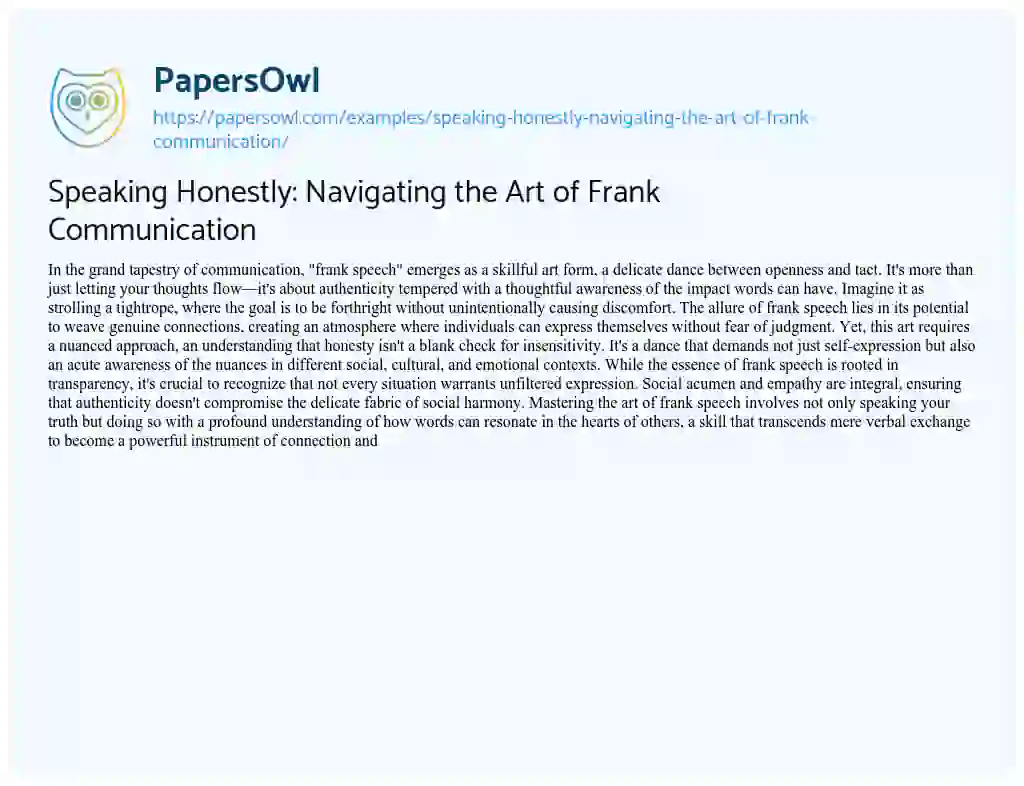 Essay on Speaking Honestly: Navigating the Art of Frank Communication