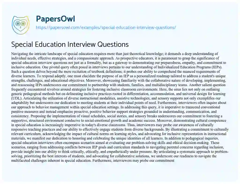 Essay on Special Education Interview Questions