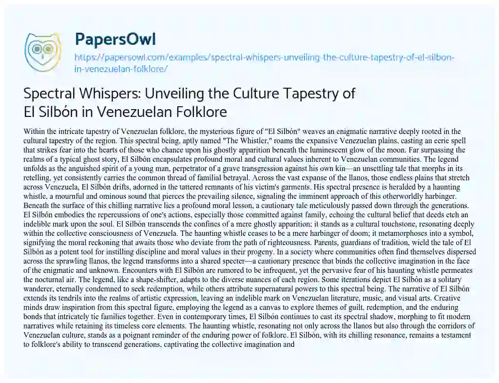 Essay on Spectral Whispers: Unveiling the Culture Tapestry of El Silbón in Venezuelan Folklore