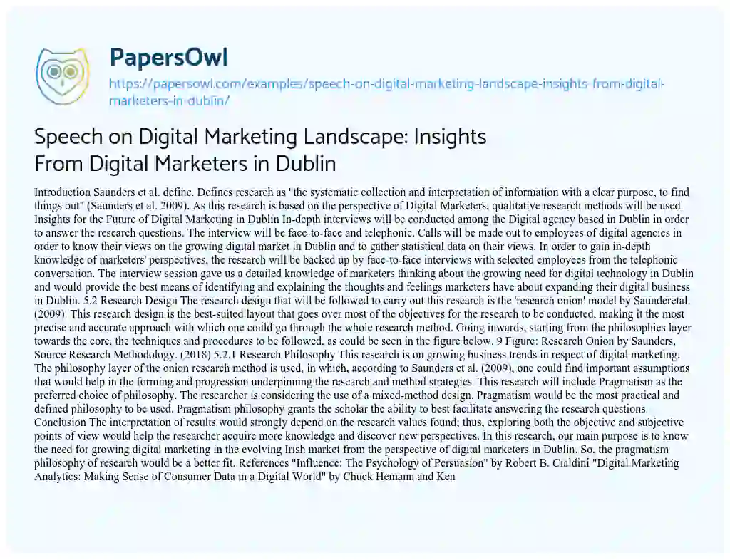 Essay on Speech on Digital Marketing Landscape: Insights from Digital Marketers in Dublin