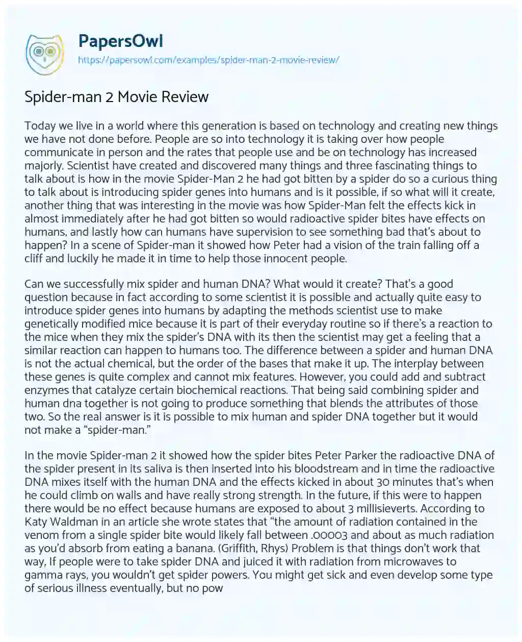 Essay on Spider-man 2 Movie Review
