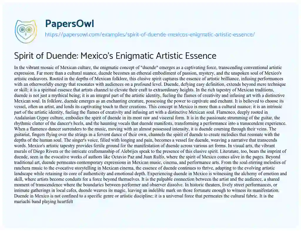 Essay on Spirit of Duende: Mexico’s Enigmatic Artistic Essence