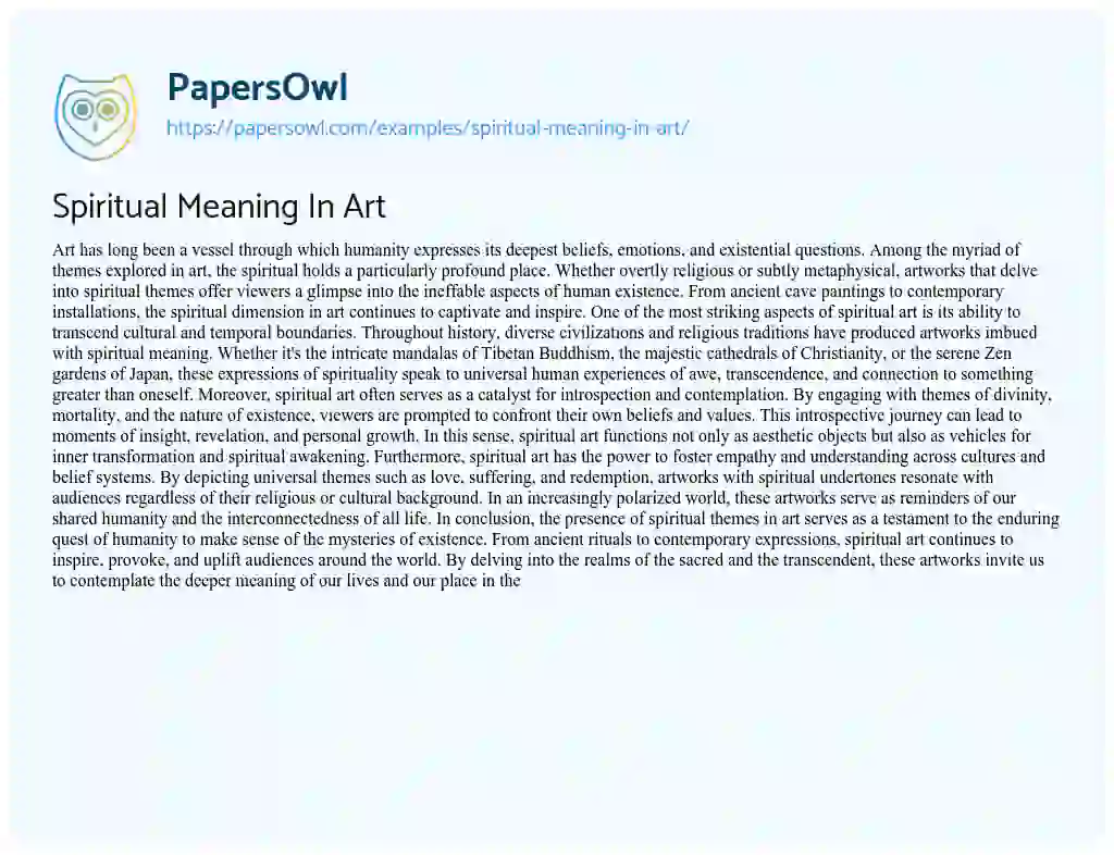 Essay on Spiritual Meaning in Art