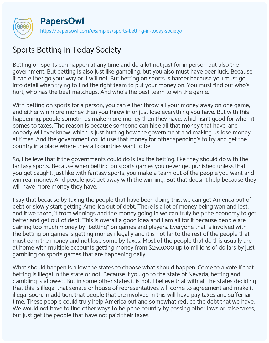 Essay on Sports Betting in Today Society