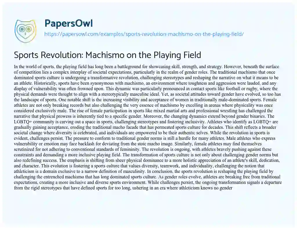 Essay on Sports Revolution: Machismo on the Playing Field