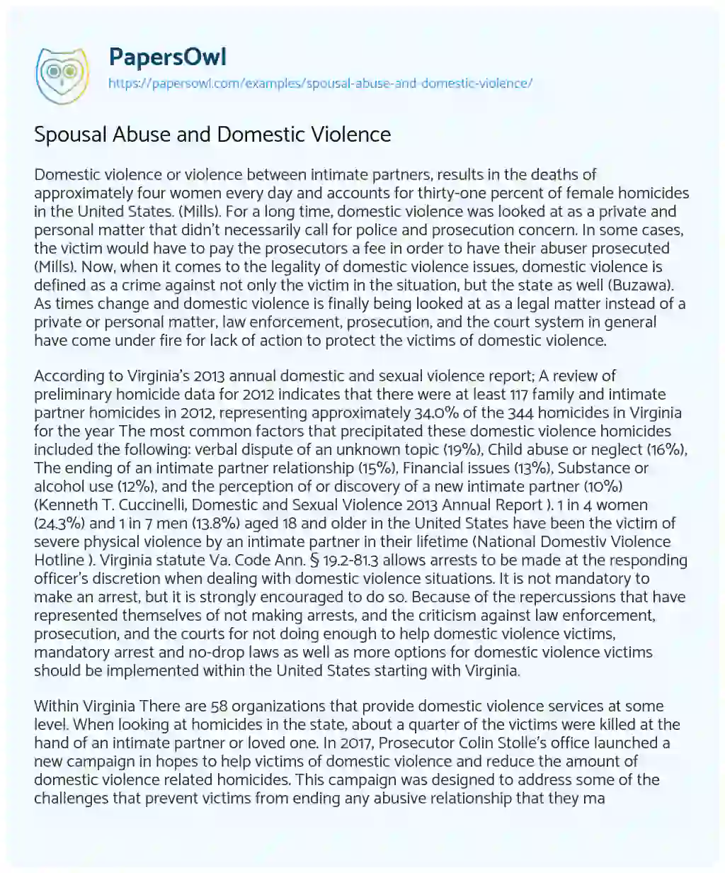 Spousal Abuse and Domestic Violence essay